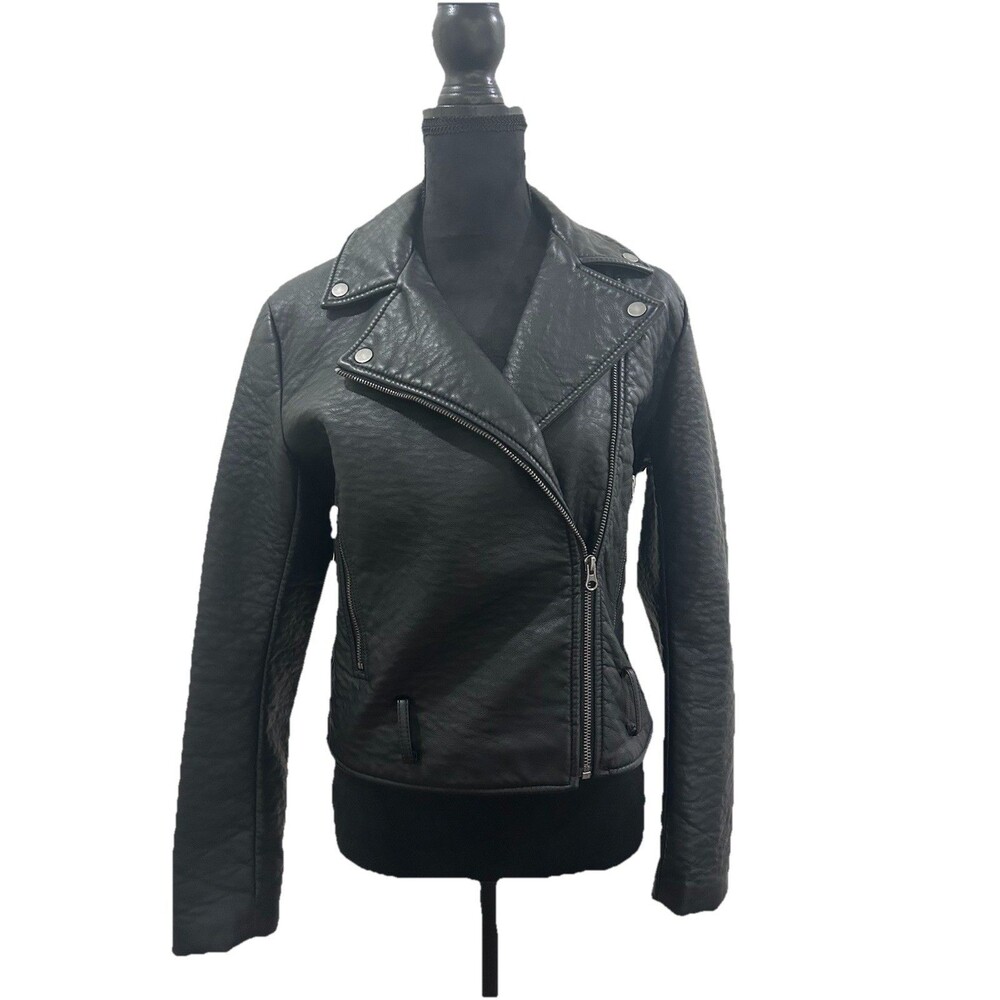 Victorias Secret Faux Leather Pebbled Motorcycle Moto Jacket Black Womens Medium